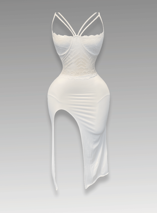 لانجيري طويل مزود بدانتيل من عند البطن