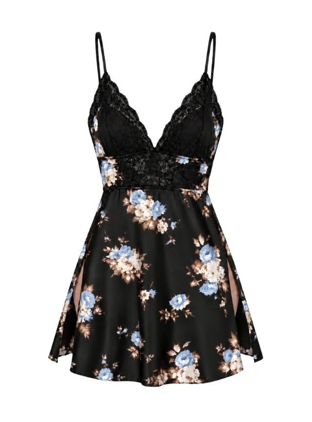 Short Floral Lace-Trim Lingerie