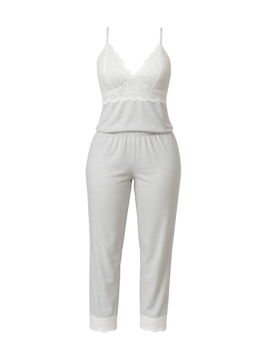 بيجامه بنطلون مطعمه بدانتيل ابيض