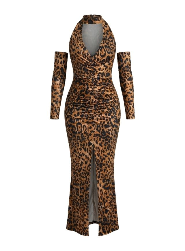 Tiger Print Dress with Open Neckline