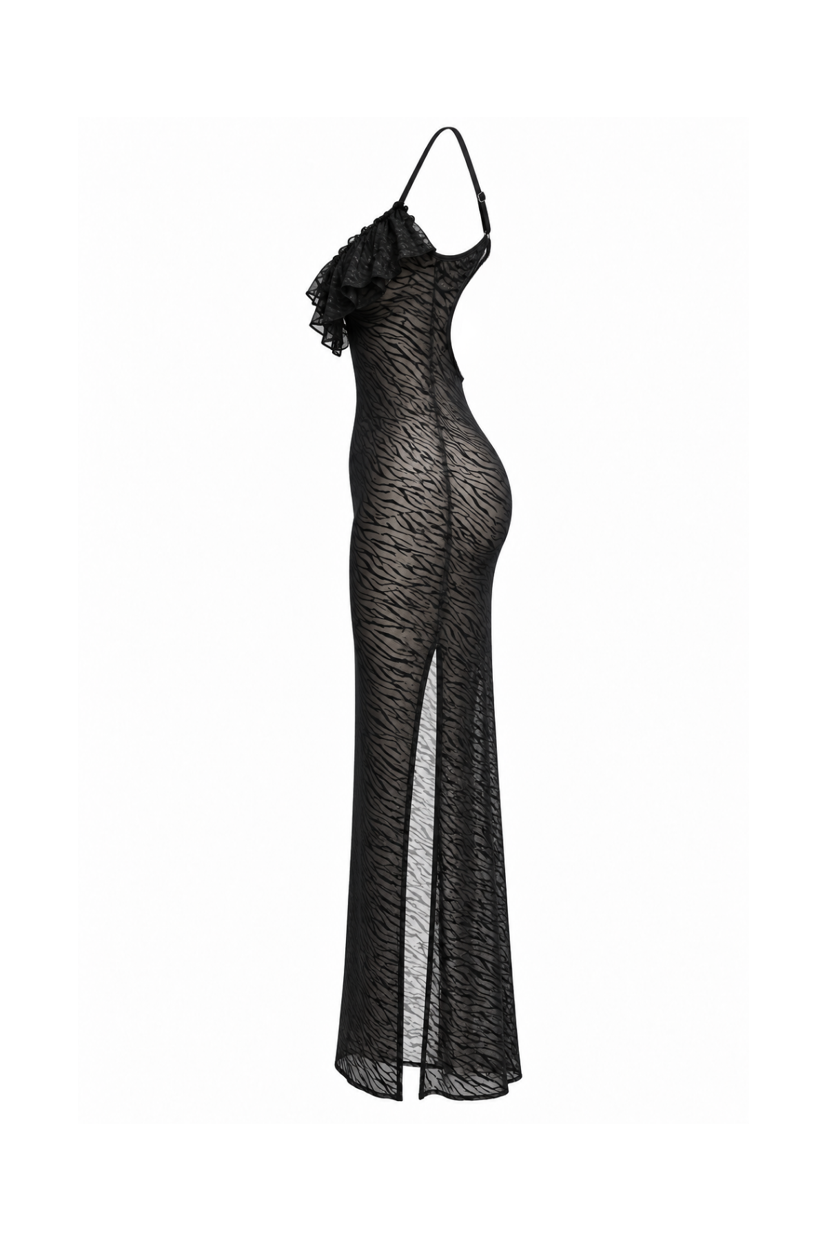 Long Sheer Lace Lingerie with Back Cutout