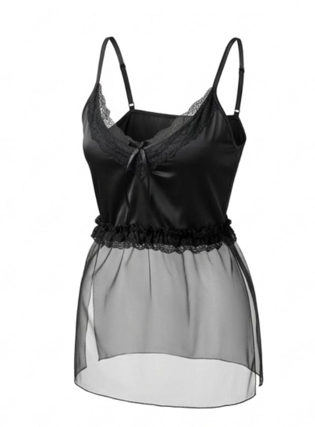 Satin Lingerie with Side Slit & Sheer Robe