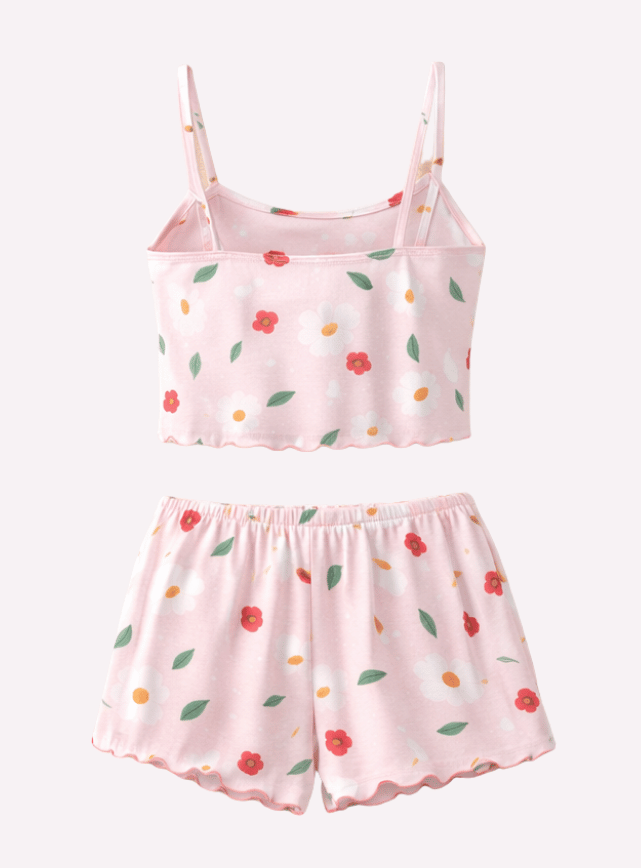 بيجامه شورت بحماله رفيعه بطبعه الزهور