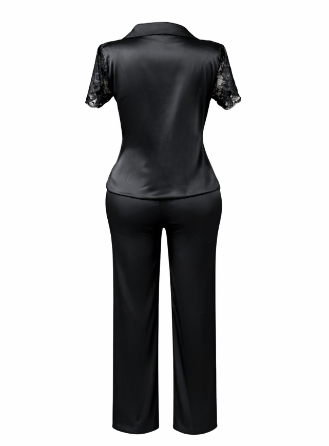 Lace Spliced Satin Pajama