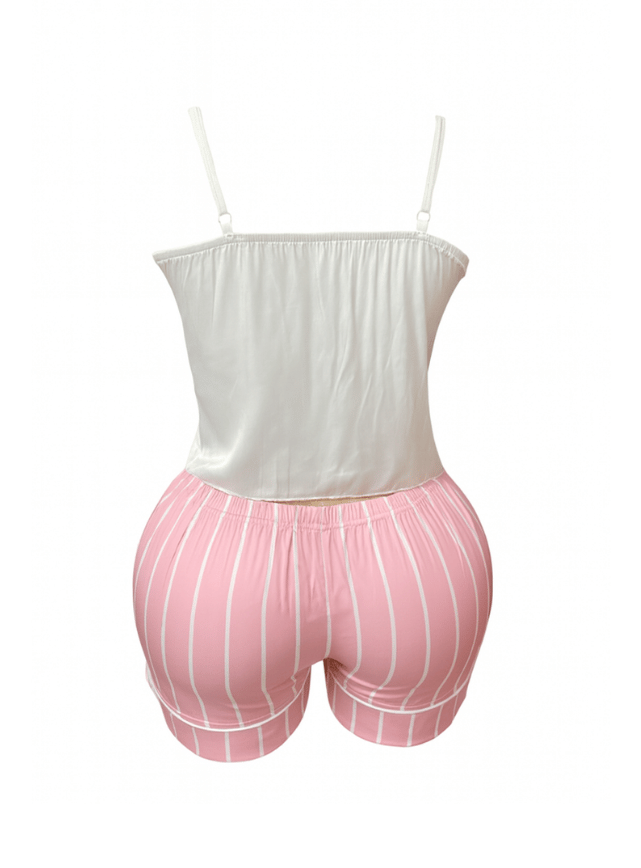 بيجامه ستان شورت مزوده بدانتيل من الصدر