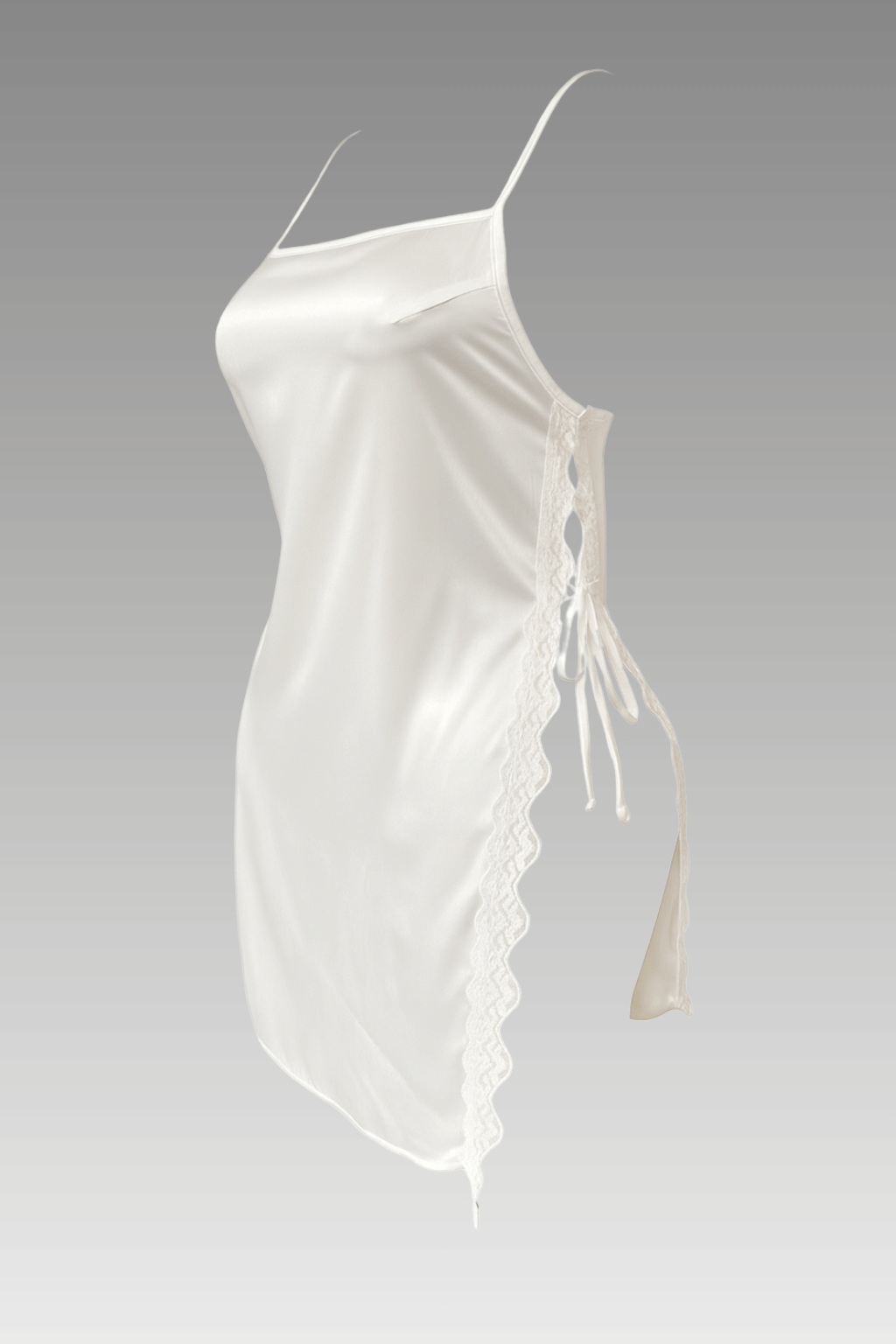 لانجيري ابيض ستان مفتوح من الجناب ومزود بدانتيل