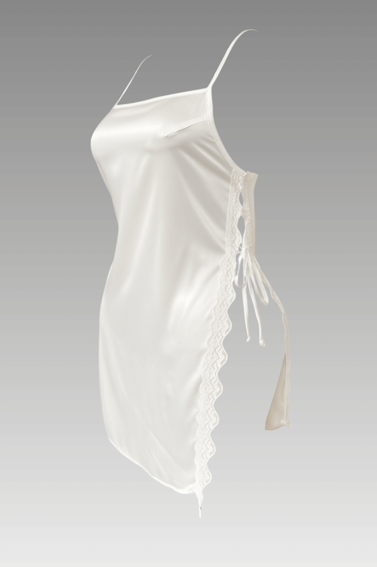 لانجيري ابيض ستان مفتوح من الجناب ومزود بدانتيل