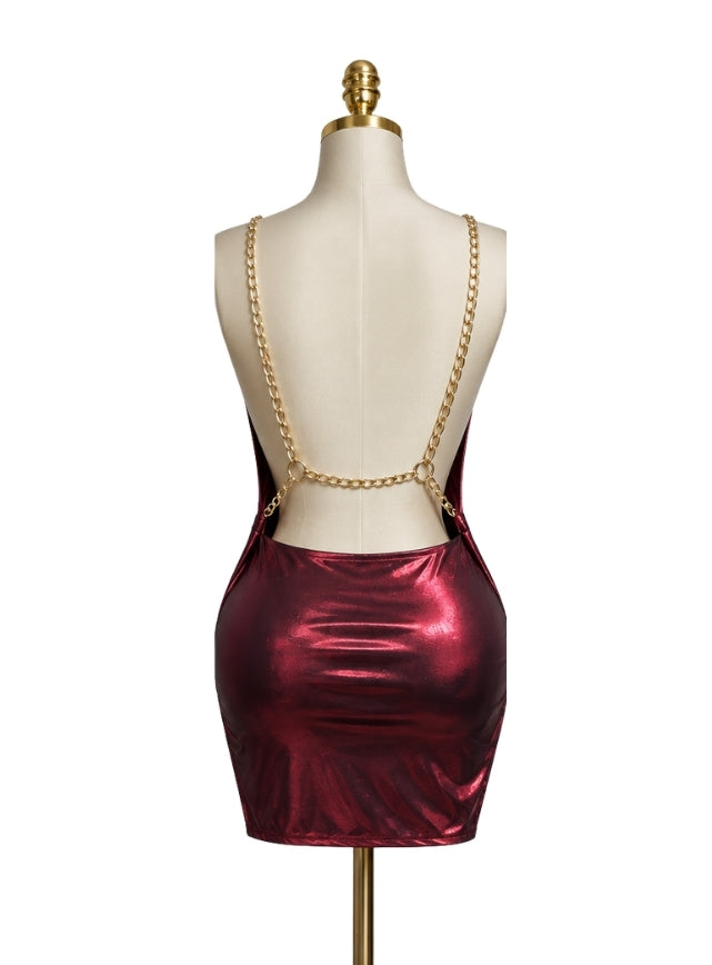Open-Back Disco Dress with Chain Details