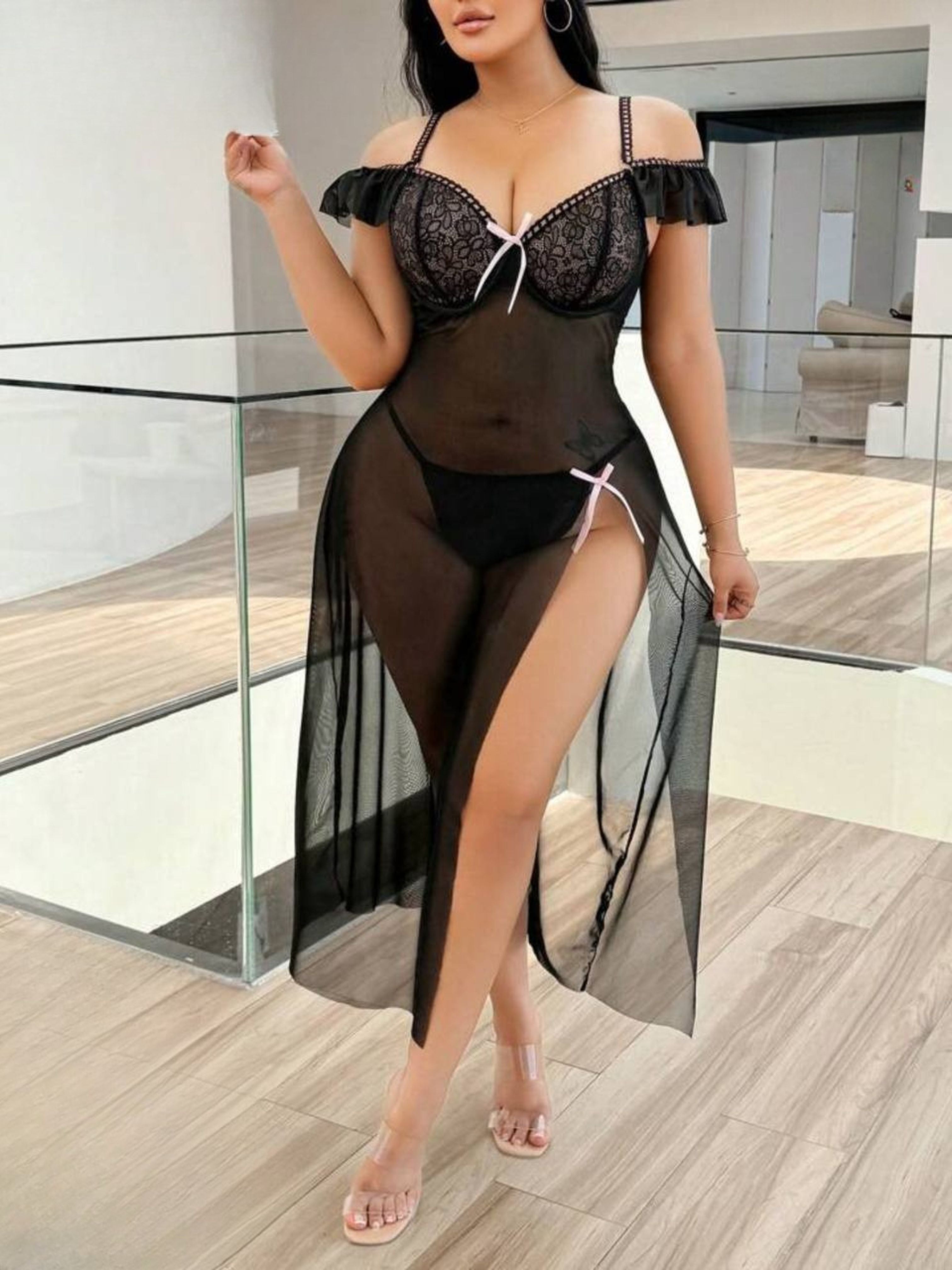 لانجيري طويل بقصه من الجنب