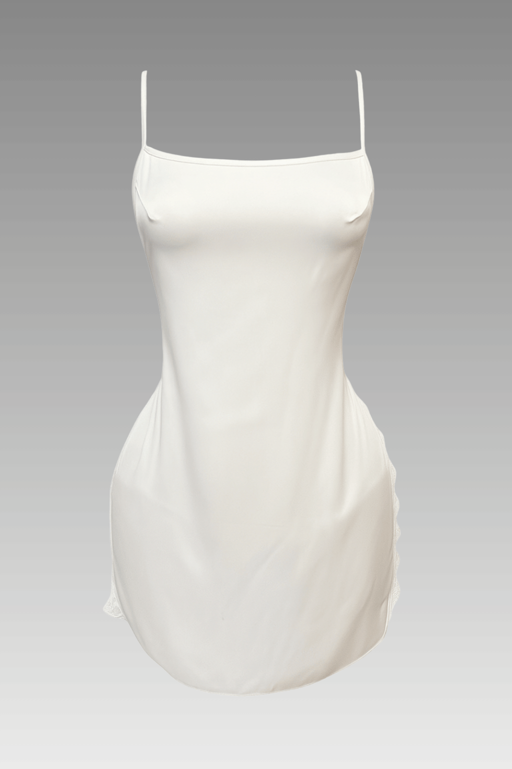 لانجيري ابيض ستان مفتوح من الجناب ومزود بدانتيل