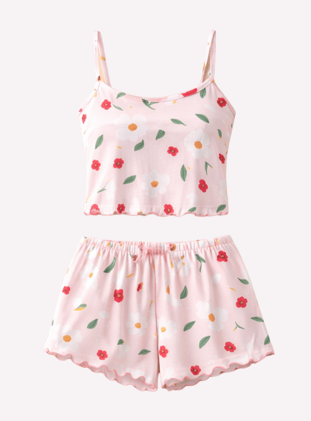 بيجامه شورت بحماله رفيعه بطبعه الزهور