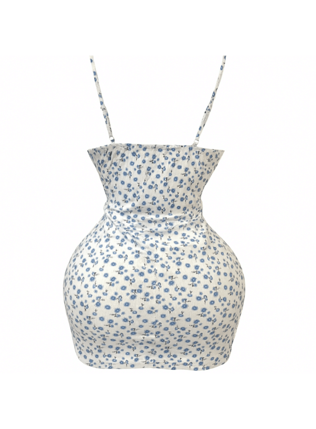 فستان قصير بحماله رفيعه بطبعه الورد