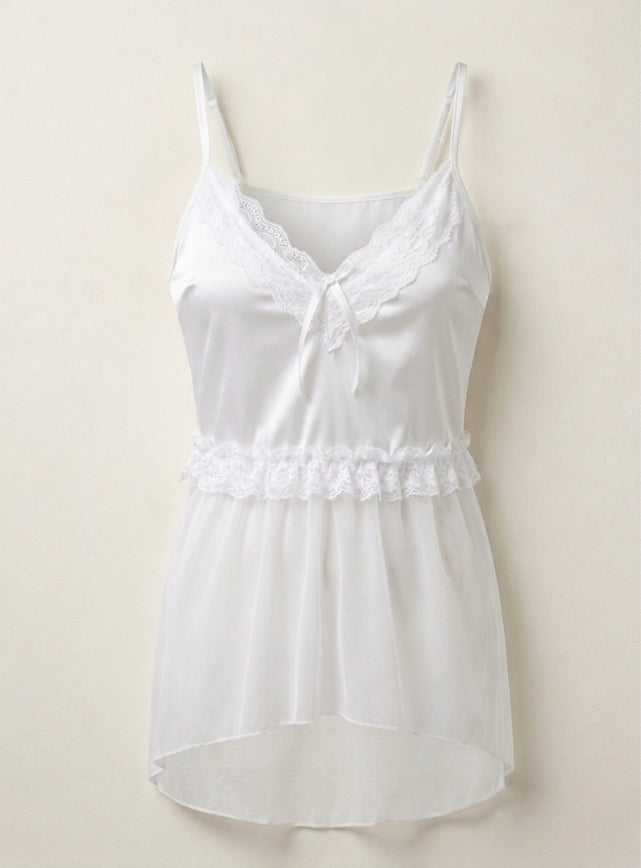 Satin Lingerie with Side Slit & Sheer Robe