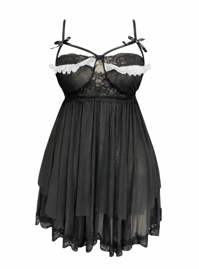 لانجيري اسود شفاف مزود بقصه من الصدر