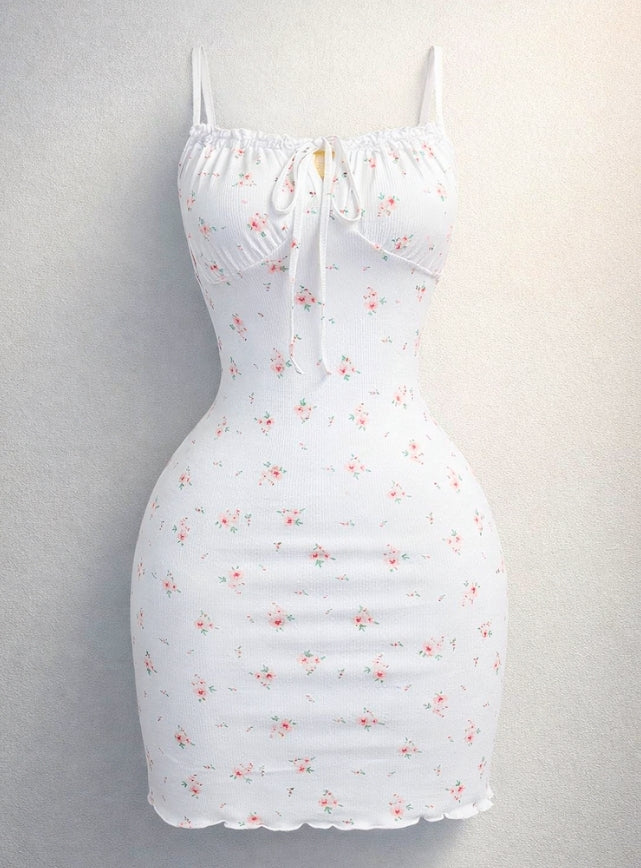 Floral Print Dress with Front Tie