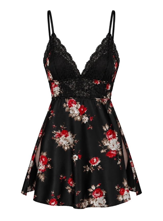 Short Floral Lace-Trim Lingerie