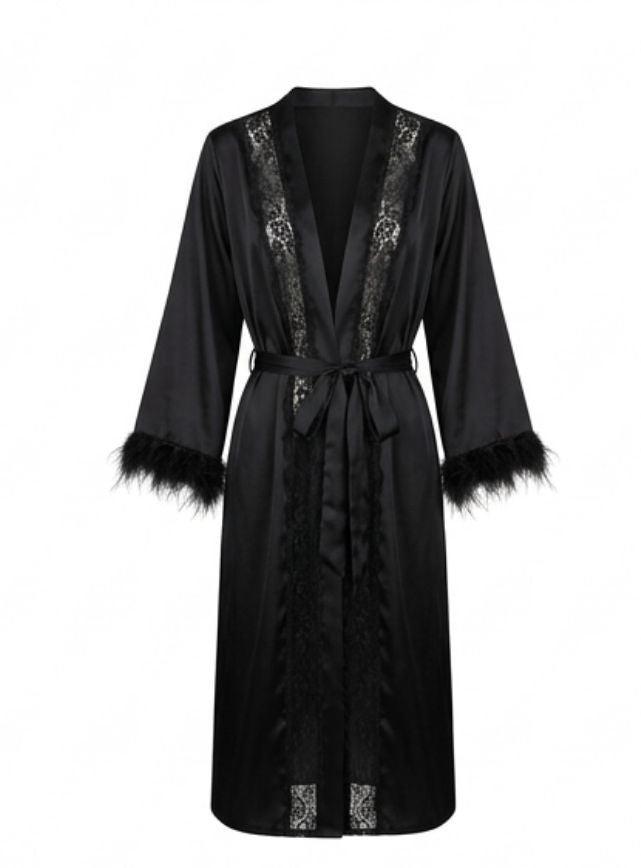 Satin Lace & Fur Long Robe