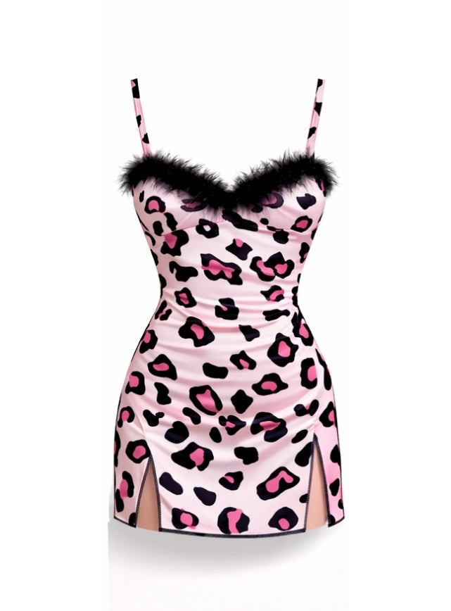 Tiger Print Mini Dress with Fur