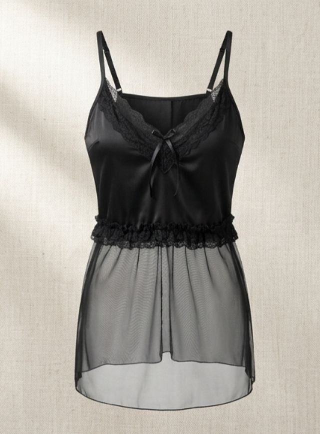 Satin Lingerie with Side Slit & Sheer Robe