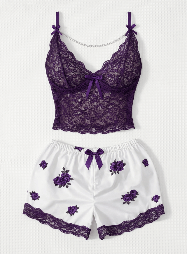 Satin Lace Charm Pajama Set