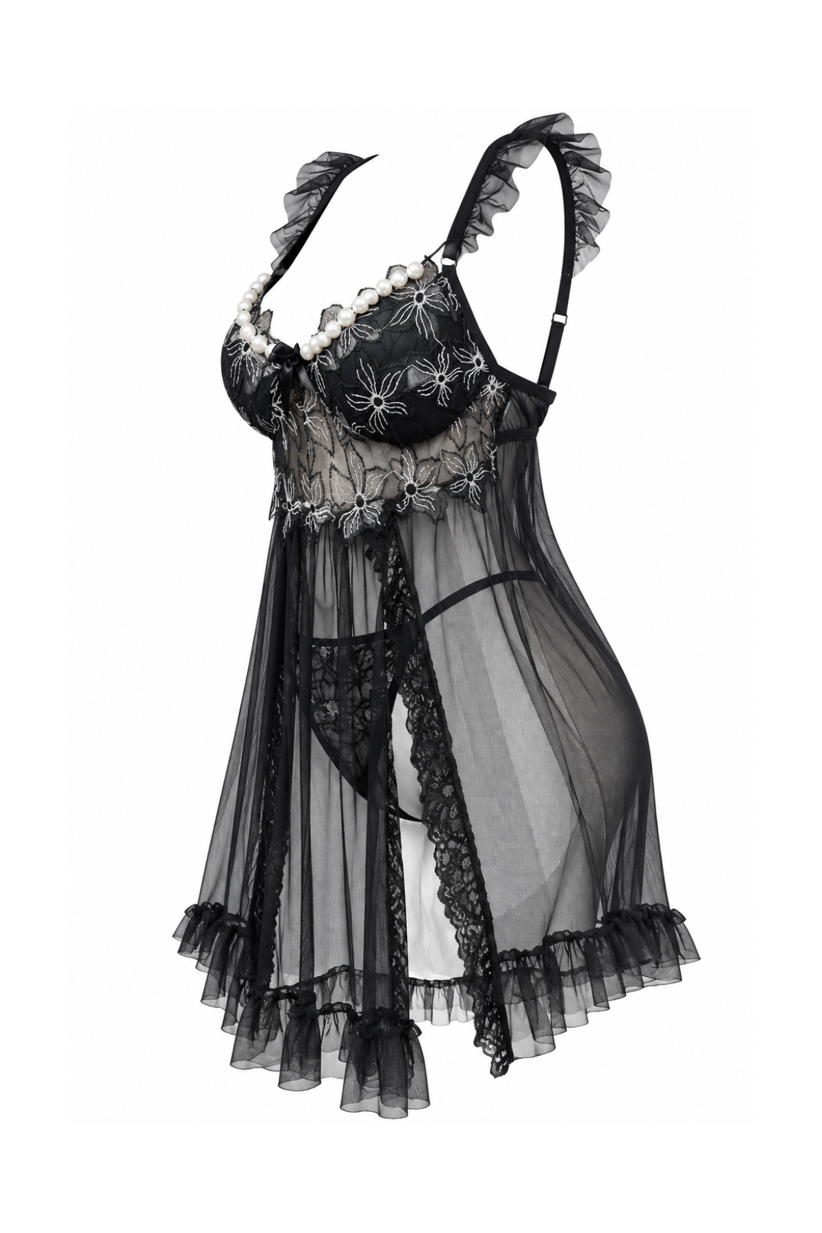 Sheer Lace Lingerie with Pearl Details