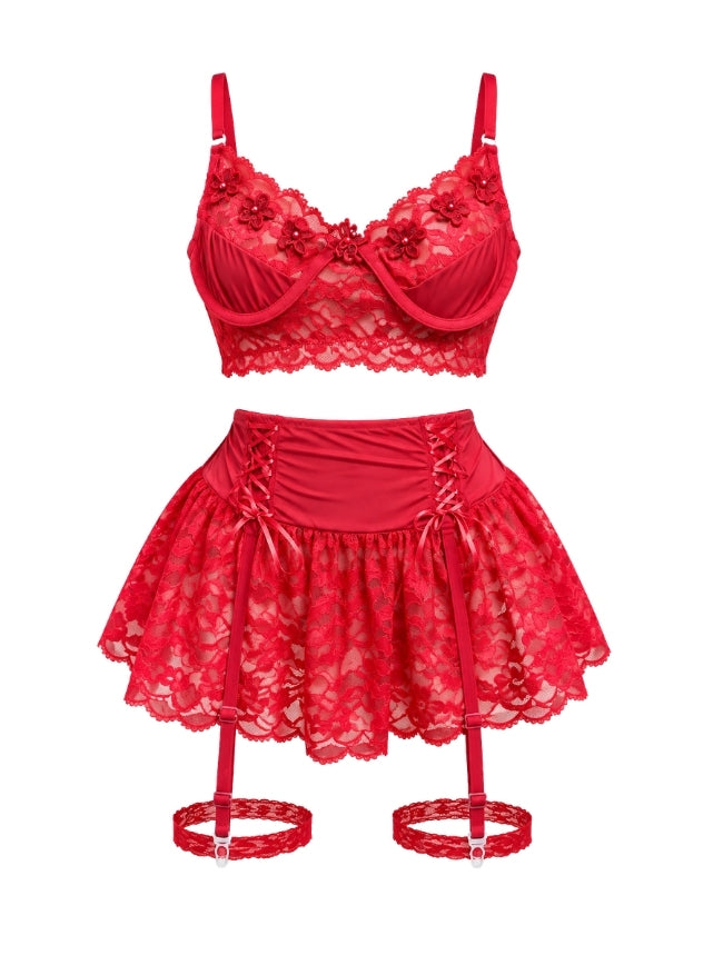 3-Piece Babydoll Set with Floral Details