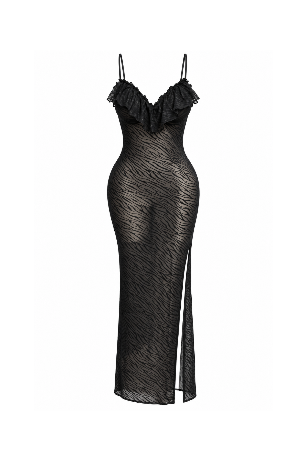 Long Sheer Lace Lingerie with Back Cutout