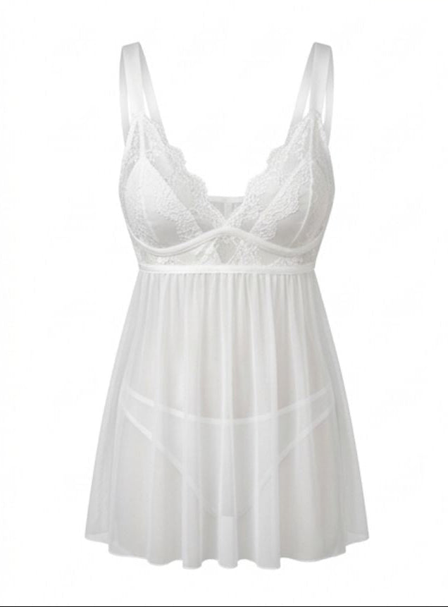 code 416 لانجري شفاف قصير ابيض