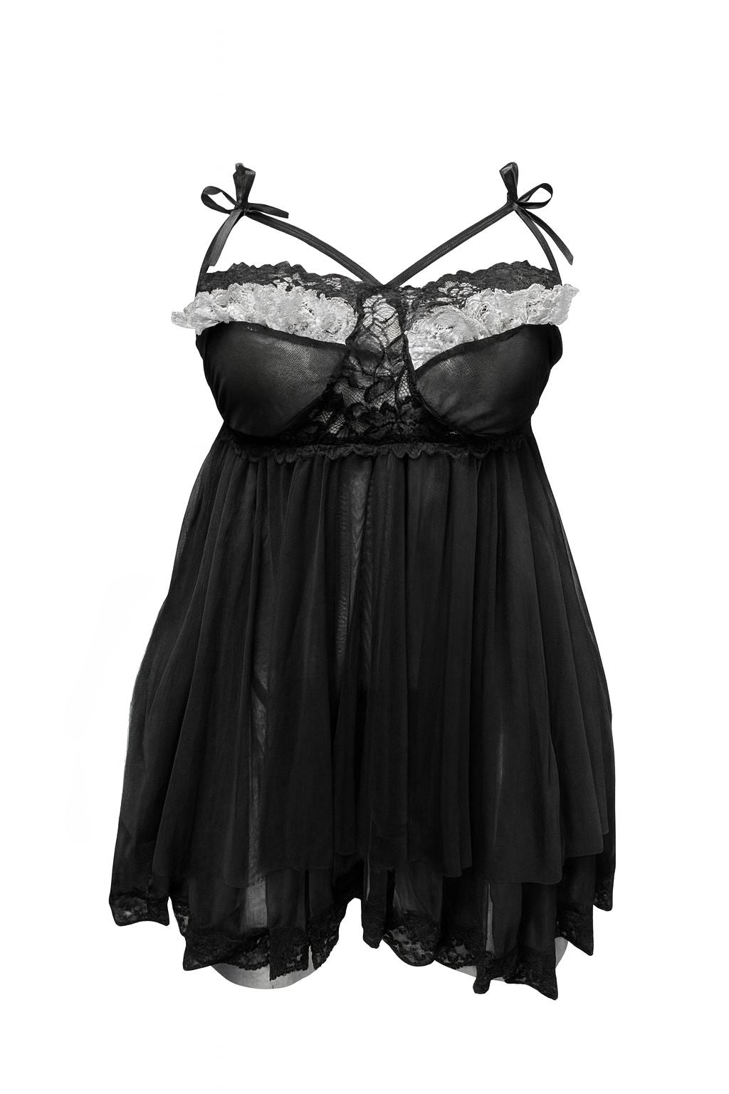 لانجيري اسود شفاف مزود بقصه من الصدر