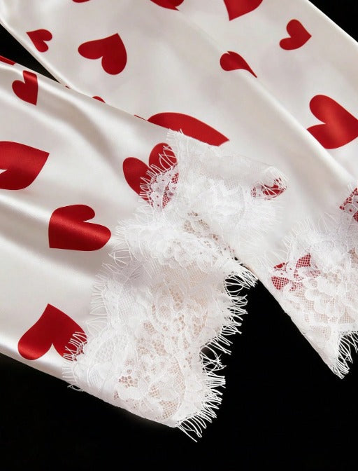 Cute Heart Satin Pajama
