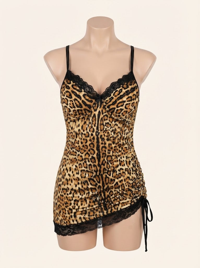 Lace Trim Leopard Lingerie